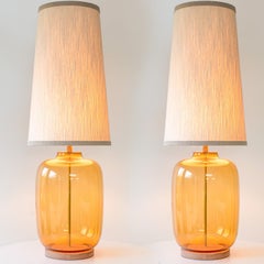 1 of the 2 XL Amber Glass Table Lamps with Silk Lampshades by R. Houben