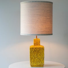 Yellow Ceramic Cube TableLamp Combined with Neutral Shade by R. Houben
