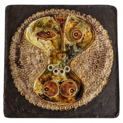 Schaffenacker Large Square Tile Glazed Round Relief Multicolor