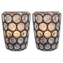 Pair of Iron and Bubble Glass Sconces Wall Lamps by Limburg, 1960