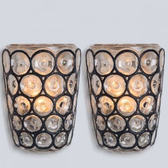 Pair of Iron and Bubble Glass Sconces Wall Lamps by Limburg, 1960