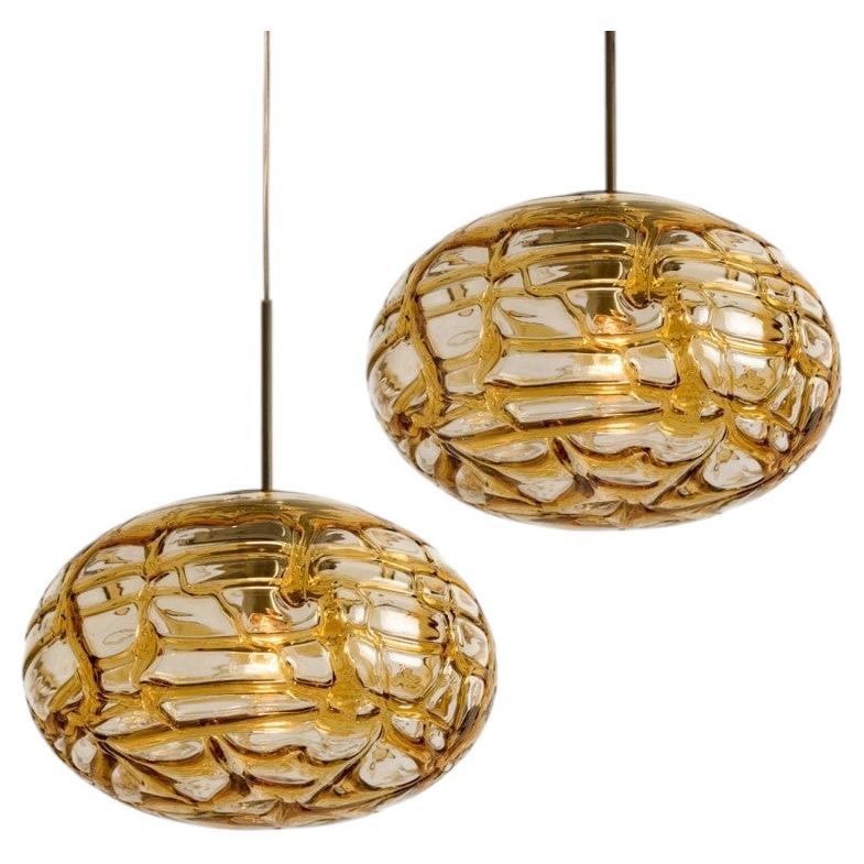 Pair of Amber Murano Glass Pendant Lamp, 1960s