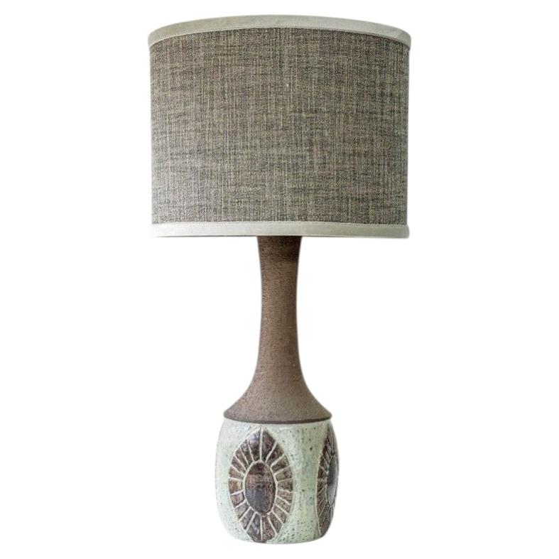 Large Chris Haslev Green Ceramic Lamp, Silk Lampshade by R. Houben For Sale