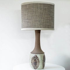 Large Chris Haslev Green Ceramic Lamp, Silk Lampshade by R. Houben