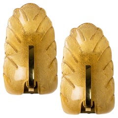 1 of the 3 piars Glass Leaf Wall Scones by Fagerlund for Orrefors, 1960