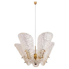 Beautiful 5 Leafs of Ice Glass and Brass Chandelier by Kalmar, 1960