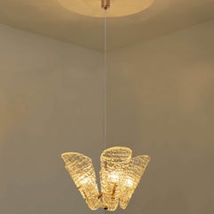 Beautiful 5 Leafs of Ice Glass and Brass Chandelier by Kalmar, 1960