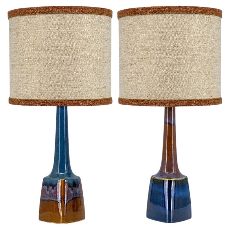 1 of the 2 Ceramic Table Lamps by Søholm, Custom Made Shades by R. Houben For Sale
