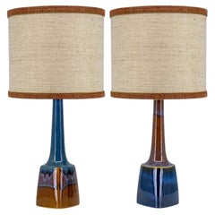 1 der 2 Keramik-Tischlampen von Søholm, maßgefertigte Lampenschirme von R. Houben