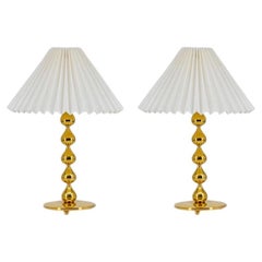 Pair of Asmussen 24 carat Gold plated Drops Table Lamps with Pleated Lampshade