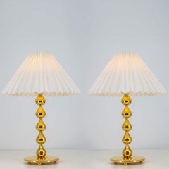 Pair of Asmussen 24 carat Gold plated Drops Table Lamps with Pleated Lampshade