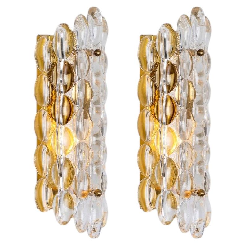 Pair of Brass Wall Lights by Fagerlund for Orrefors, 1960 For Sale