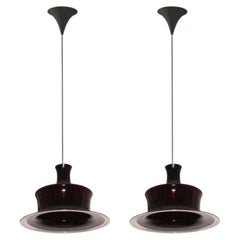 Pair of Aubergine Glass Holmegaard Hanging Lamps, 1970