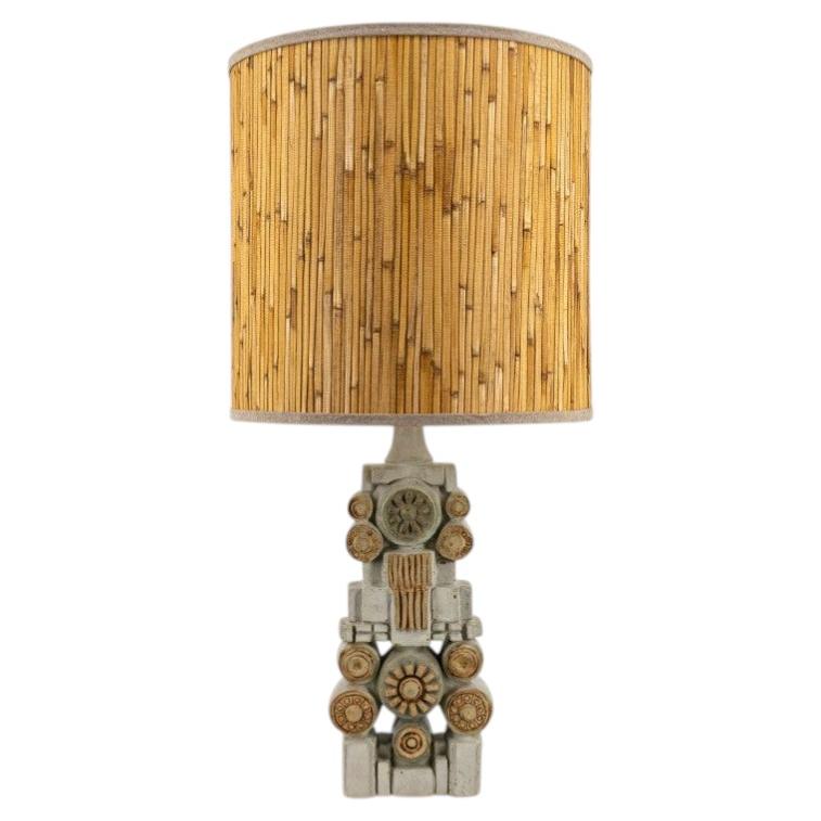 Lampe de sol/de table en céramique B. Rooke, abat-jour « Natural » réalisé sur mesure par R. Houben en vente