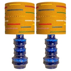 1 of the 2 Blue Scheurig Ceramic Lamps with Custom Lampshade by René Houben