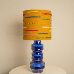 1 of the 2 Blue Scheurig Ceramic Lamps with Custom Lampshade by René Houben