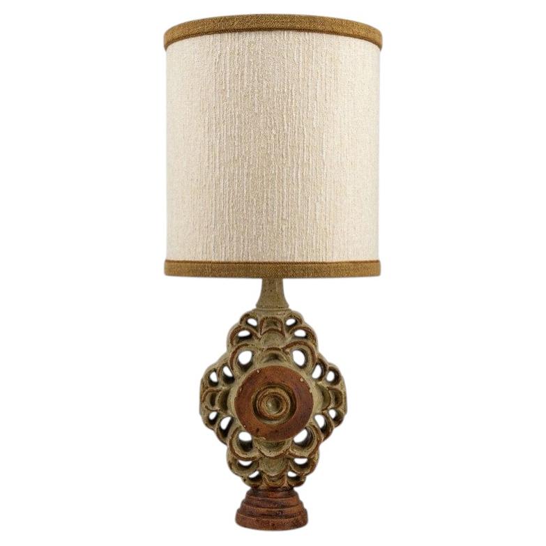 Ceramic Floor/Table Lamp B. Rooke, Beige Custom Made Lampshade by R. Houben For Sale