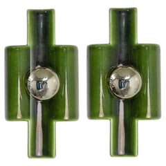 Several Rectangular Green Ceramic Wall Lights Ceramic, Denmark 1970
