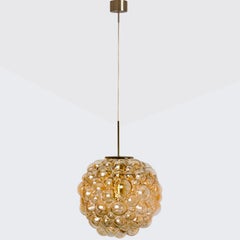1 of the 2 Large Bubbled Glass and Brass Pendants by Helena Tynell, Germany 1970