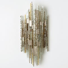PoliArte Sculpted Glass Silver Yellow Wall Light, Italy, 1970s