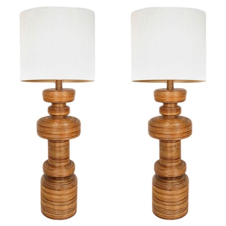1 delle 2 enormi lampade da terra in rattan di René Houben