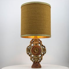Ceramic Floor/Table Lamp B. Rooke, Ochre Custom Made Lampshade by R. Houben