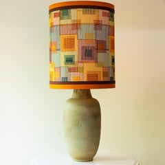 Elongated Ovoid Lime Green Ceramic Table Floor Lamp with Lampshade by R. Houben