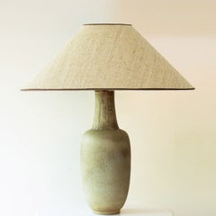 Elongated Ovoid Green Ceramic Floor Lamp with custom Lampshade by R. Houben