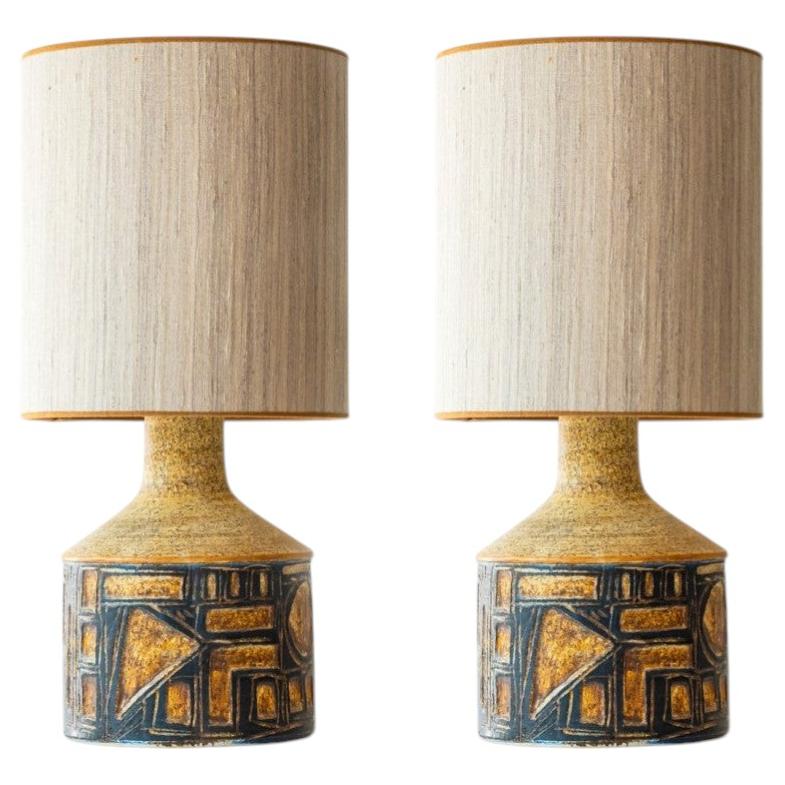 Paar graue und braune Keramiktischlampen für Soholm, Dänemark 1960er Jahre