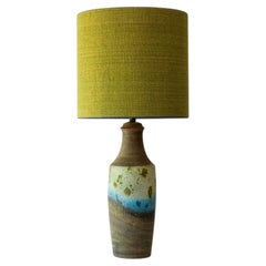 XL Multi Color Ceramic FLoor Table Lamp, Silk Lampshade by R. Houben