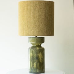 Large Green Ceramic Table Lamp, New Lampshade by R. Houben, 1970