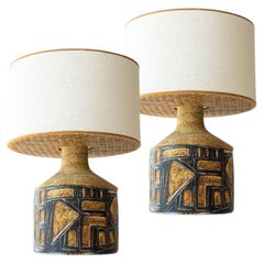 Coppia di lampade da tavolo in ceramica grigia e marrone per Soholm, Danimarca, anni '60