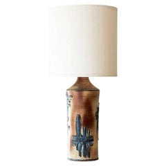 Multi Color Ceramic FLoor Table Lamp, Silk Beige Lampshade by R. Houben