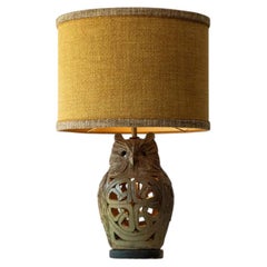 Owl Ceramic Table Lamp, New Lampshade by René Houben, 1970