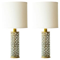 Coppia di lampade da tavolo in vetro di ottone R. Rooke, paralume di R. Houben, 1970