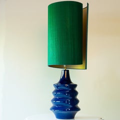 XXL Sapphire Blue Ceramic FLoor Table Lamp, Lampshade by R. Houben, 1970