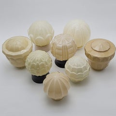 1 of the 8 Yellow and Brown Pastel Thabur lights, Bakelite Pressed Glass, 1930
