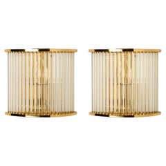 Pair of Clear Ridged Gold Glass Sconces in the style of Venini, Italy 1970