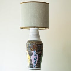 XL Multi Color Ceramic FLoor Table Lamp, Silk Lampshade by R. Houben (Copy)