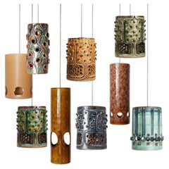 Set of 9 Ceramic Pendant lights, Vintage and Contemporary Curated