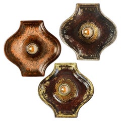 Set of Oval Red Brown Green Ceramic Wall Lights, Germany 1970