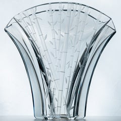 Baccarat Signed, Equise Large Ginkgo Bamboo Crystal Vase, France