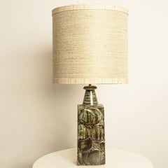 Ceramic Table Lamp with Custom Made Silk Lampshade René Houben, Denmark 1970s