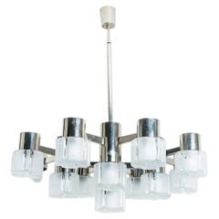 Lustre à 13 Lights en chrome et verre de Murano par Sciolari, 1970