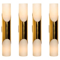 Several Wall Sconces Opaline Glass and Brass in the Style of RAAK, 1970