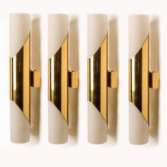 Several Wall Sconces Opaline Glass and Brass in the Style of RAAK, 1970