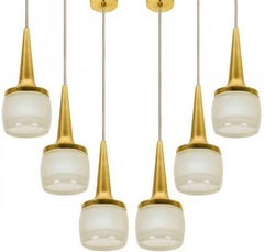 Diversi lampadari a cascata in ottone e vetro realizzati dallo staff con cavo beige, 1960