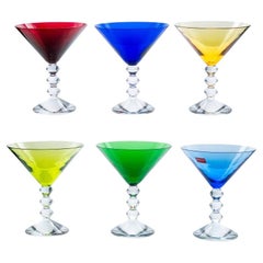 Set of 6 Exquise Multi Color Baccarat Martini Crystal glasses, France