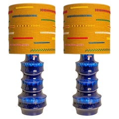Unique pair of Large Scheurich Ceramic Lamps with New Custom Lampshades