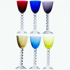 Set of 6 Exquise Multi Color Baccarat Wine Crystal glasses, France